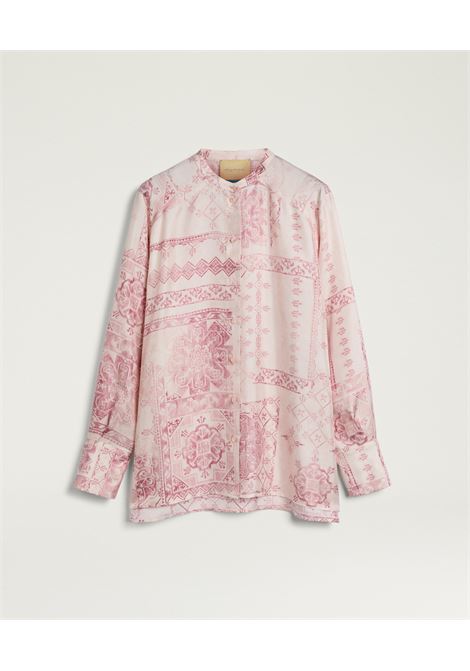 Momonì Mesilla Shirt in Printed Silk Twill - Grandad Collar Relaxed Fit MOMONI |  | MOSH0024349