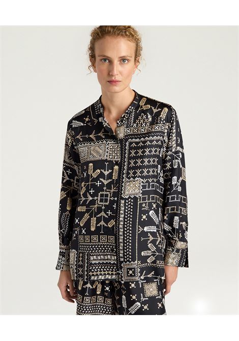 Momonì Mesilla Shirt in Printed Silk Twill - Grandad Collar Relaxed Fit MOMONI |  | MOSH0029950