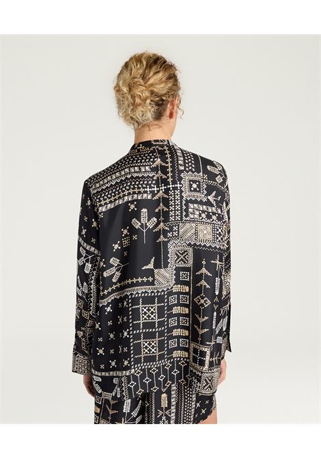 Momonì Mesilla Shirt in Printed Silk Twill - Grandad Collar Relaxed Fit MOMONI |  | MOSH0029950