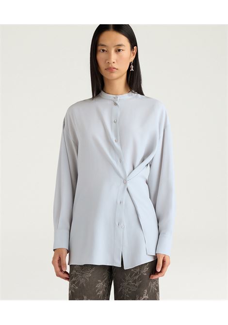Camicia Trasformabile Momonì Val in Crêpe di Acetato e Seta - Ghiaccio MOMONI | CAMICIE | MOSH0080025