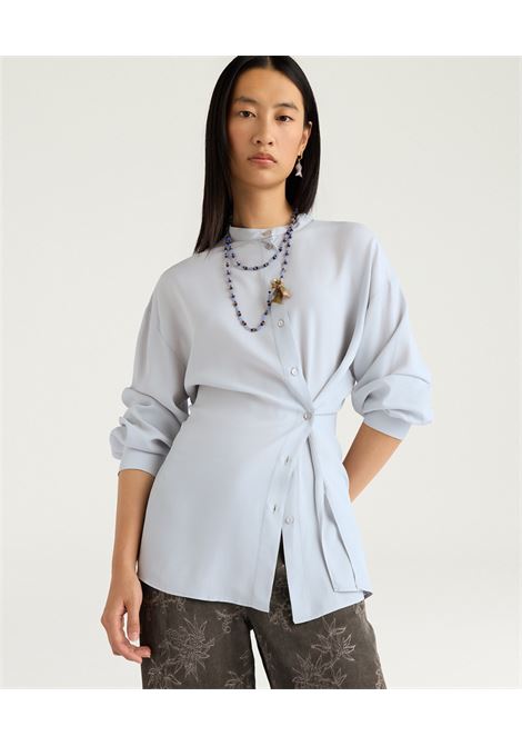 Camicia Trasformabile Momonì Val in Crêpe di Acetato e Seta - Ghiaccio MOMONI | CAMICIE | MOSH0080025