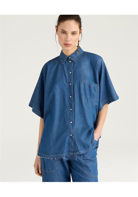 Camicia Boxy Momonì Lila in Chambray - Blu MOMONI | CAMICIE | MOSH0100890