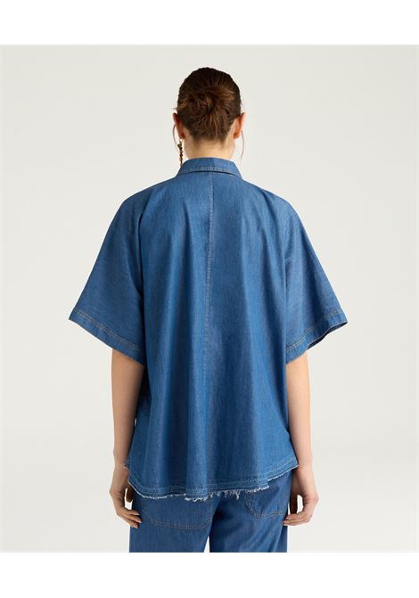 Camicia Boxy Momonì Lila in Chambray - Blu MOMONI | CAMICIE | MOSH0100890