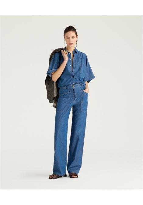Camicia Boxy Momonì Lila in Chambray - Blu MOMONI | CAMICIE | MOSH0100890