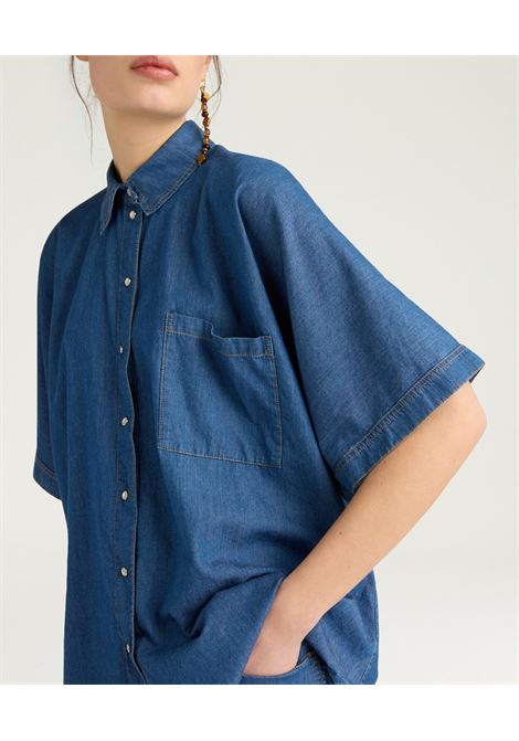 Camicia Boxy Momonì Lila in Chambray - Blu MOMONI | CAMICIE | MOSH0100890