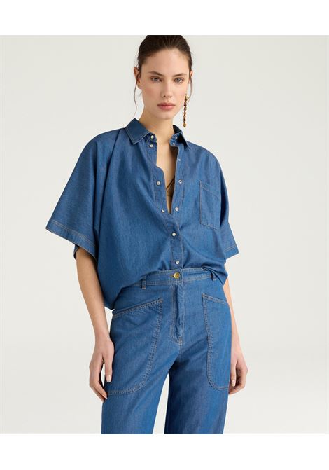 Camicia Boxy Momonì Lila in Chambray - Blu MOMONI | CAMICIE | MOSH0100890