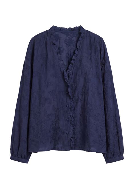 Camicia Momonì Rios in Voile di Cotone Ricamato - Blu Navy MOMONI | CAMICIE | MOSH0110860