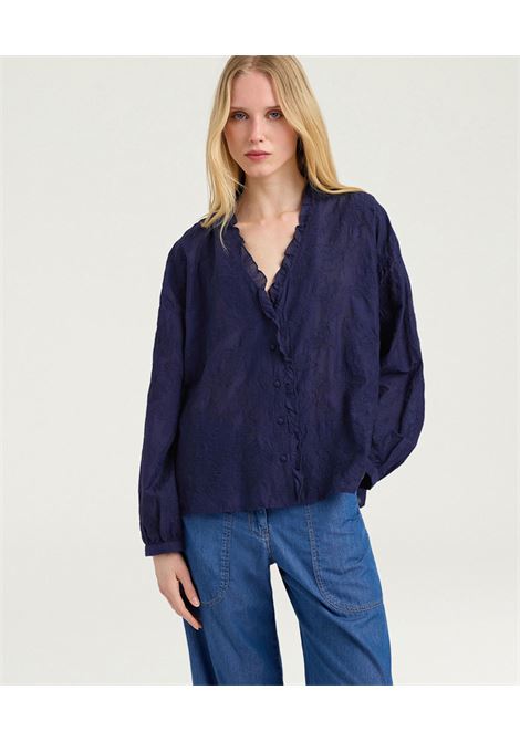 Camicia Momonì Rios in Voile di Cotone Ricamato - Blu Navy MOMONI | CAMICIE | MOSH0110860
