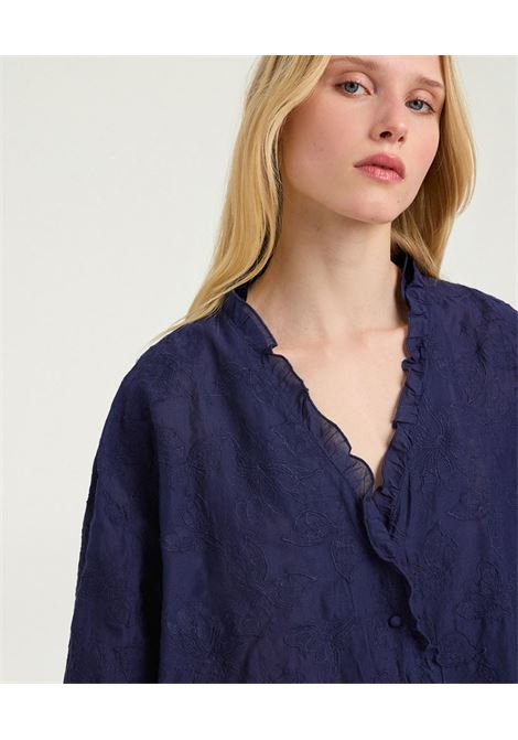 Camicia Momonì Rios in Voile di Cotone Ricamato - Blu Navy MOMONI | CAMICIE | MOSH0110860