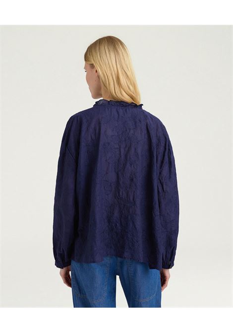 Camicia Momonì Rios in Voile di Cotone Ricamato - Blu Navy MOMONI | CAMICIE | MOSH0110860