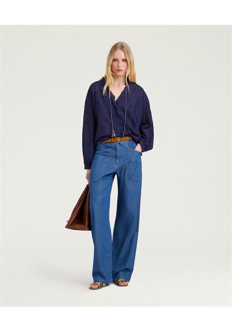 Camicia Momonì Rios in Voile di Cotone Ricamato - Blu Navy MOMONI | CAMICIE | MOSH0110860