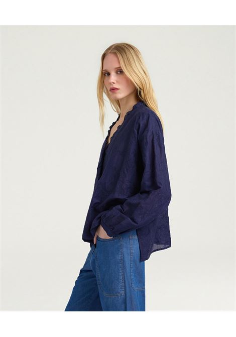 Camicia Momonì Rios in Voile di Cotone Ricamato - Blu Navy MOMONI | CAMICIE | MOSH0110860