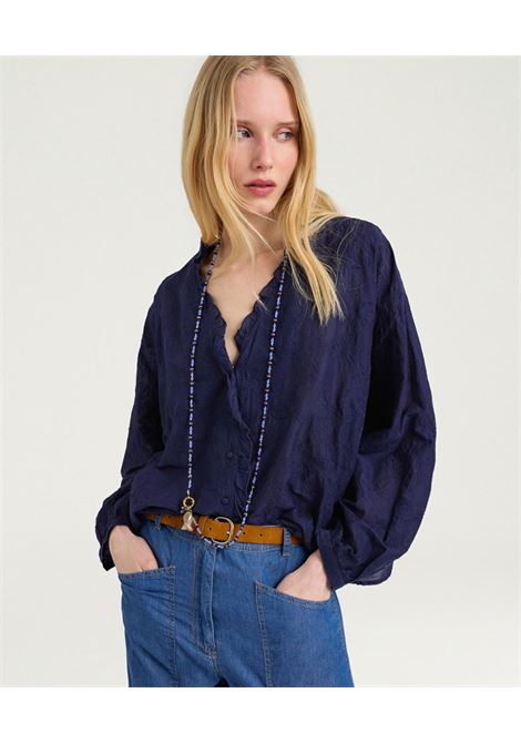 Camicia Momonì Rios in Voile di Cotone Ricamato - Blu Navy MOMONI | CAMICIE | MOSH0110860