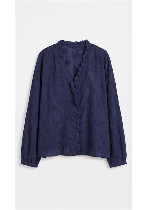 Camicia Momonì Rios in Voile di Cotone Ricamato - Blu Navy MOMONI | CAMICIE | MOSH0110860