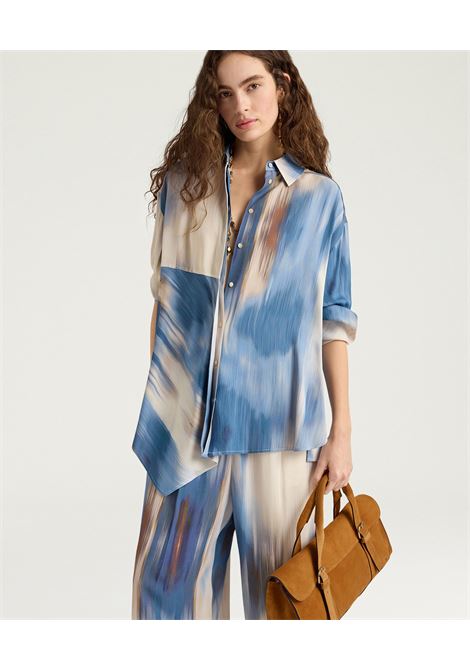 Momonì Plata Oversized Shirt in Printed Viscose Cady - Asymmetric Line MOMONI |  | MOSH0128270