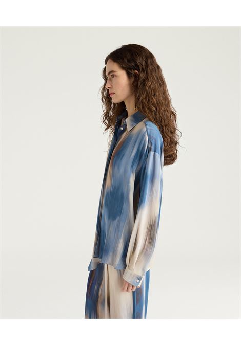 Momonì Plata Oversized Shirt in Printed Viscose Cady - Asymmetric Line MOMONI |  | MOSH0128270