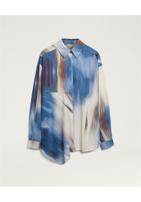 Momonì Plata Oversized Shirt in Printed Viscose Cady - Asymmetric Line MOMONI |  | MOSH0128270