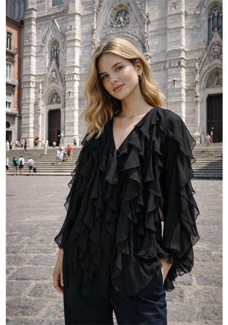 Momonì Canela Shirt in Viscose Silk Chiffon - Ruffles and Raglan Sleeve MOMONI |  | MOSH0150990