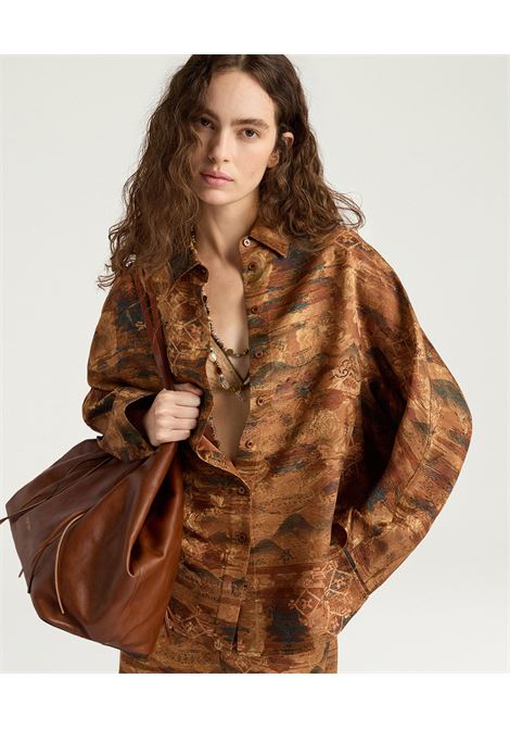 Momonì Orchid Oversized Shirt in Printed Jacquard - Natural Mudding Dye MOMONI |  | MOSH0320639