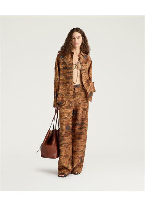 Momonì Orchid Oversized Shirt in Printed Jacquard - Natural Mudding Dye MOMONI |  | MOSH0320639