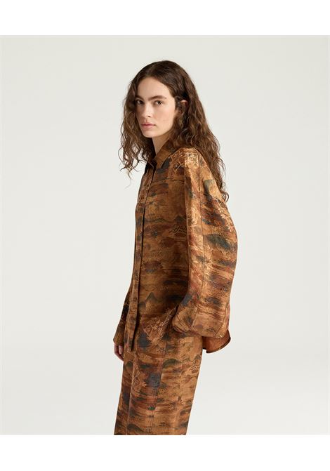 Momonì Orchid Oversized Shirt in Printed Jacquard - Natural Mudding Dye MOMONI |  | MOSH0320639