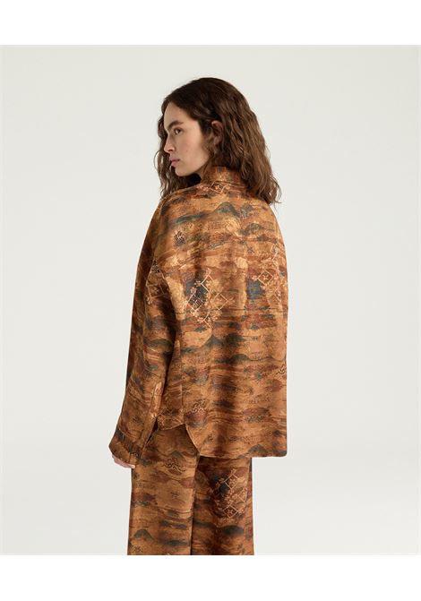 Momonì Orchid Oversized Shirt in Printed Jacquard - Natural Mudding Dye MOMONI |  | MOSH0320639