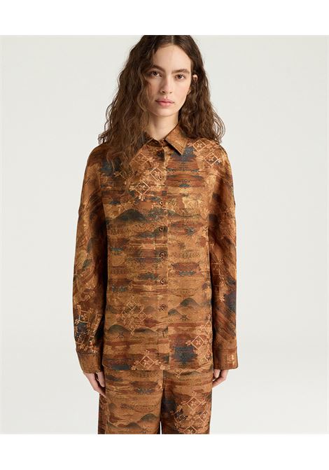 Momonì Orchid Oversized Shirt in Printed Jacquard - Natural Mudding Dye MOMONI |  | MOSH0320639