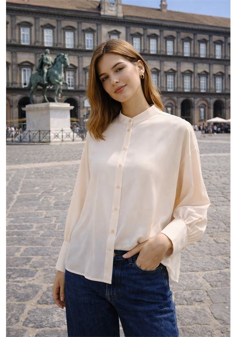 Momonì Franklin Boxy Shirt in Acetate Silk - Gathered Sleeves and Stand Collar MOMONI |  | MOSH0400040