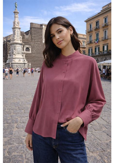 Camicia Momonì Franklin Boxy in Acetato Seta - Maniche Arricciate e Collo Alto MOMONI | CAMICIE | MOSH0400384