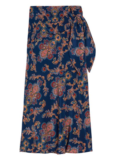 Gonna Lunga Momonì Dolores in Crêpe de Chine di Seta - Multicolor Blu MOMONI | Gonne | MOSK0018002