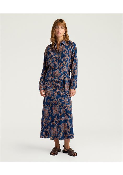 Gonna Lunga Momonì Dolores in Crêpe de Chine di Seta - Multicolor Blu MOMONI | Gonne | MOSK0018002
