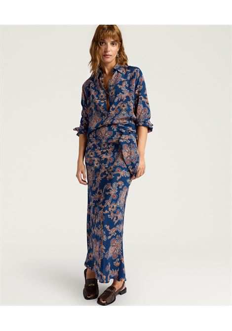 Gonna Lunga Momonì Dolores in Crêpe de Chine di Seta - Multicolor Blu MOMONI | Gonne | MOSK0018002