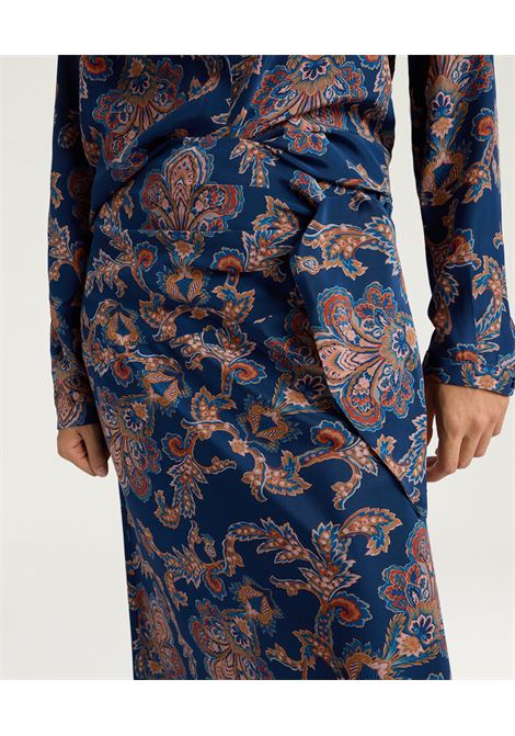 Gonna Lunga Momonì Dolores in Crêpe de Chine di Seta - Multicolor Blu MOMONI | Gonne | MOSK0018002