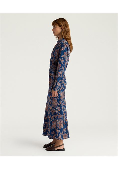 Gonna Lunga Momonì Dolores in Crêpe de Chine di Seta - Multicolor Blu MOMONI | Gonne | MOSK0018002