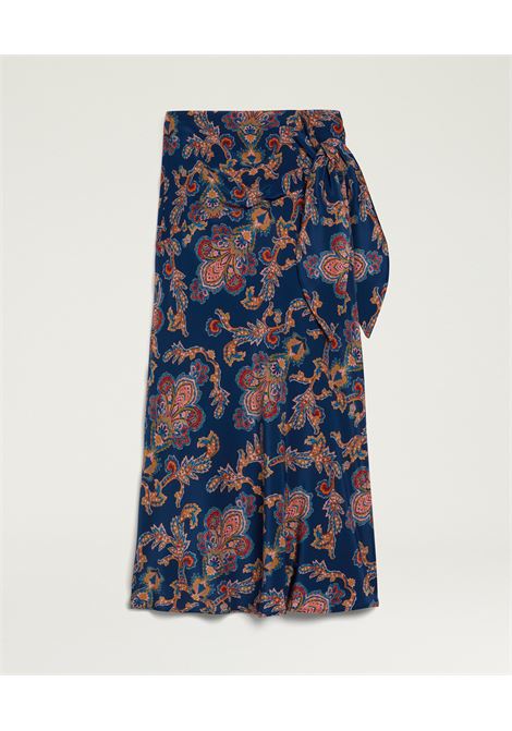 Gonna Lunga Momonì Dolores in Crêpe de Chine di Seta - Multicolor Blu MOMONI | Gonne | MOSK0018002