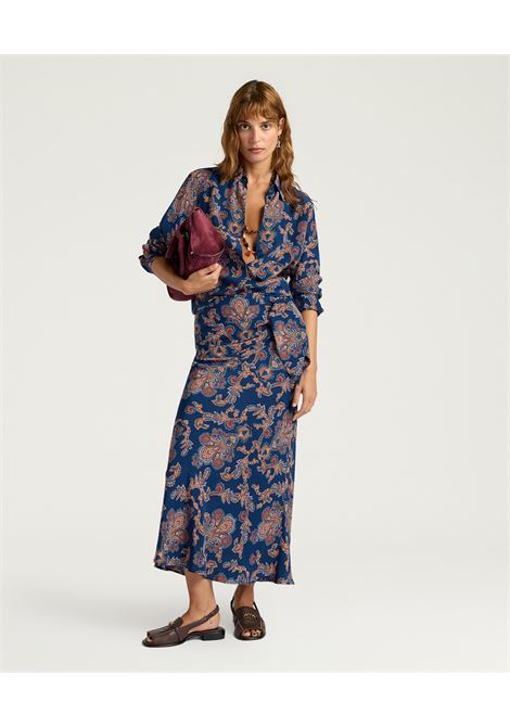 Gonna Lunga Momonì Dolores in Crêpe de Chine di Seta - Multicolor Blu MOMONI | Gonne | MOSK0018002