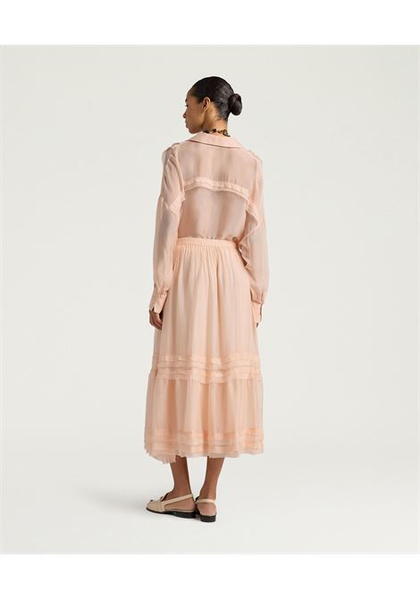Gonna Momonì Hopi in Chiffon di Viscosa e Seta - Cipria MOMONI | Gonne | MOSK0030400