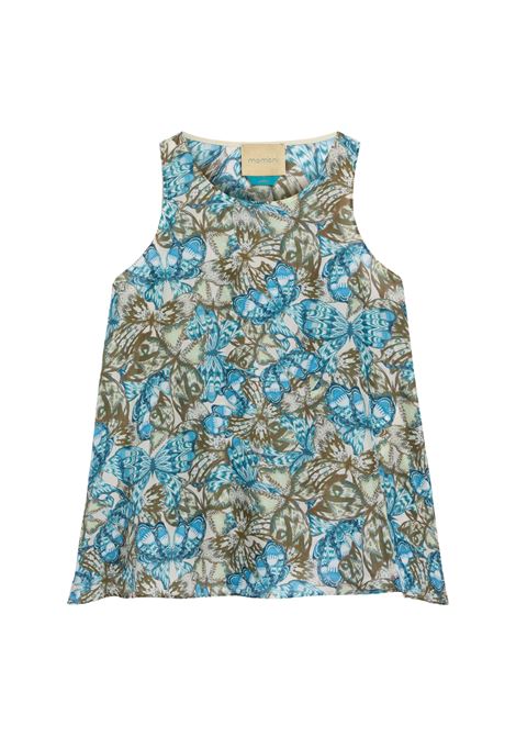 Top Canotta Momonì Ocra in Seta Habutai - Blu Avio/Salvia MOMONI | Top & T-shirt | MOTO0018576