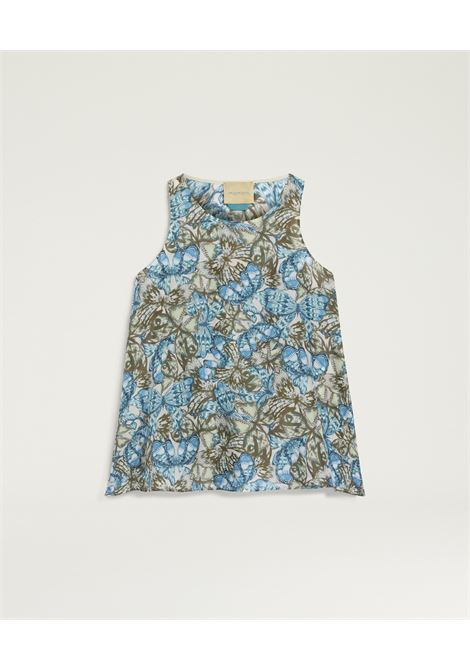 Top Canotta Momonì Ocra in Seta Habutai - Blu Avio/Salvia MOMONI | Top & T-shirt | MOTO0018576