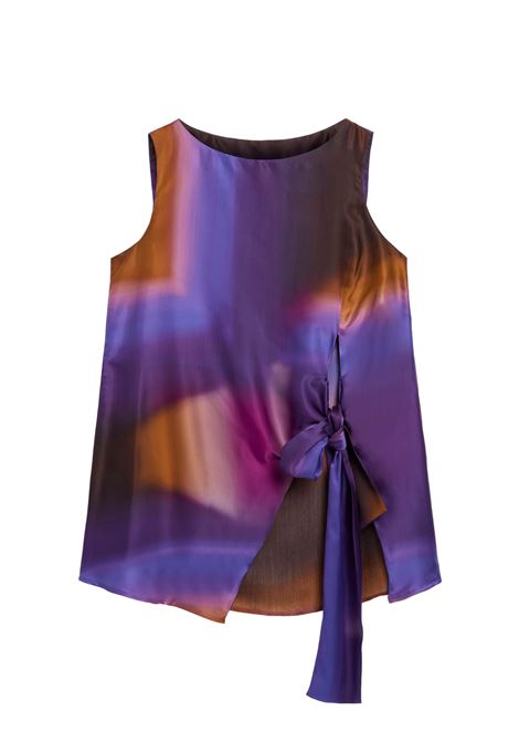 Top Senza Maniche Momonì Lapis in Raso di Viscosa - Iris/Caramello MOMONI | Top & T-shirt | MOTO0024468