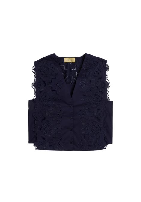Gilet Boxy Momonì Cielo in Popeline Sangallo - Blu MOMONI | Top & T-shirt | MOTO0050890