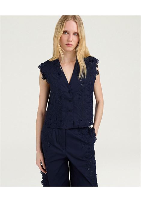 Gilet Boxy Momonì Cielo in Popeline Sangallo - Blu MOMONI | Top & T-shirt | MOTO0050890