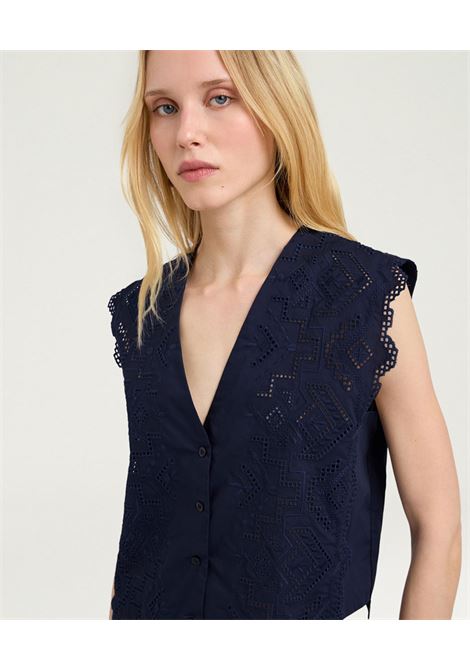 Gilet Boxy Momonì Cielo in Popeline Sangallo - Blu MOMONI | Top & T-shirt | MOTO0050890