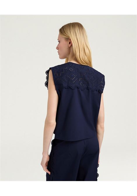 Gilet Boxy Momonì Cielo in Popeline Sangallo - Blu MOMONI | Top & T-shirt | MOTO0050890