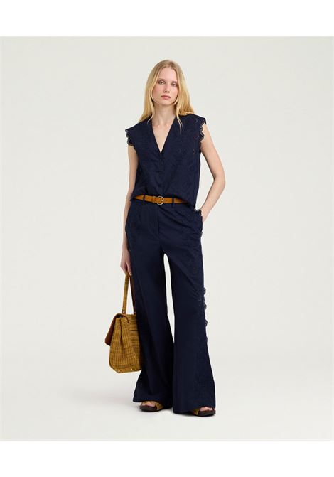 Gilet Boxy Momonì Cielo in Popeline Sangallo - Blu MOMONI | Top & T-shirt | MOTO0050890