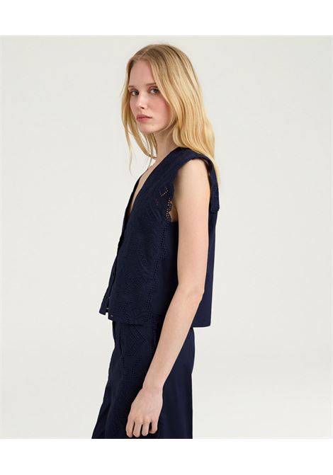 Gilet Boxy Momonì Cielo in Popeline Sangallo - Blu MOMONI | Top & T-shirt | MOTO0050890
