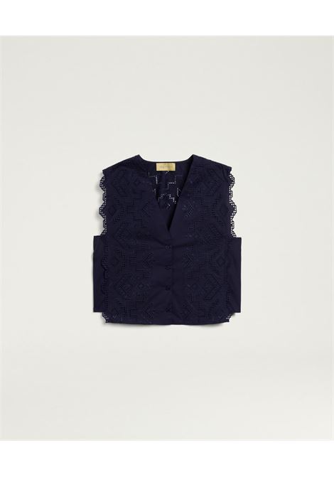 Gilet Boxy Momonì Cielo in Popeline Sangallo - Blu MOMONI | Top & T-shirt | MOTO0050890