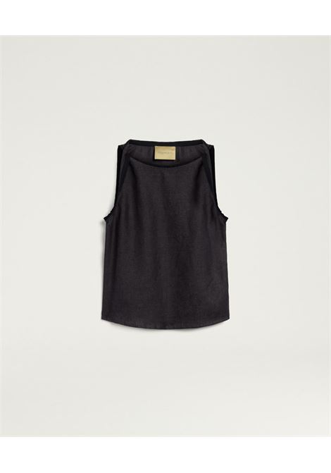 Top Canotta Momonì Camaro in Lino - Grigio Antracite MOMONI | Top & T-shirt | MOTO0070932