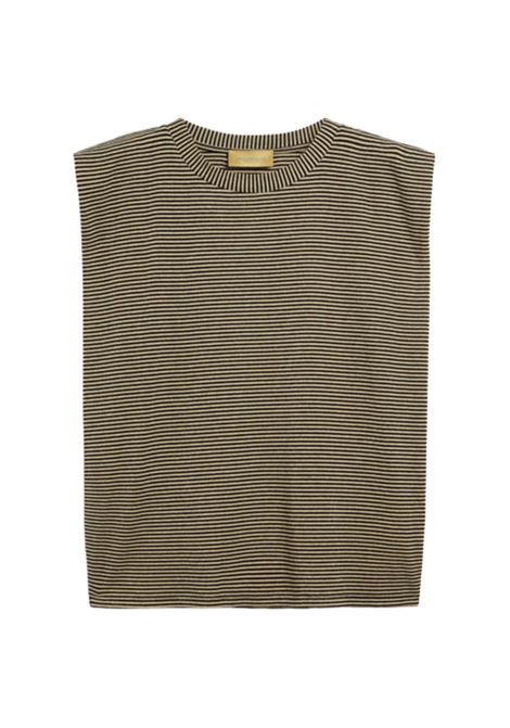 T-shirt Girocollo Momonì Enna in Jersey Lurex a Righe - Nero/Panna MOMONI | T-shirt | MOTS0029010