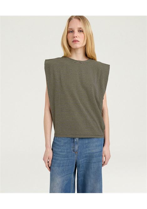 T-shirt Girocollo Momonì Enna in Jersey Lurex a Righe - Nero/Panna MOMONI | T-shirt | MOTS0029010